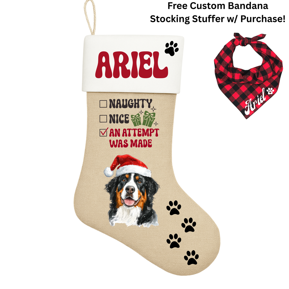 🐾🎄 Personalized Dog Christmas Stockings - Free Custom Bandana Stocking Stuffer 🎄🐾