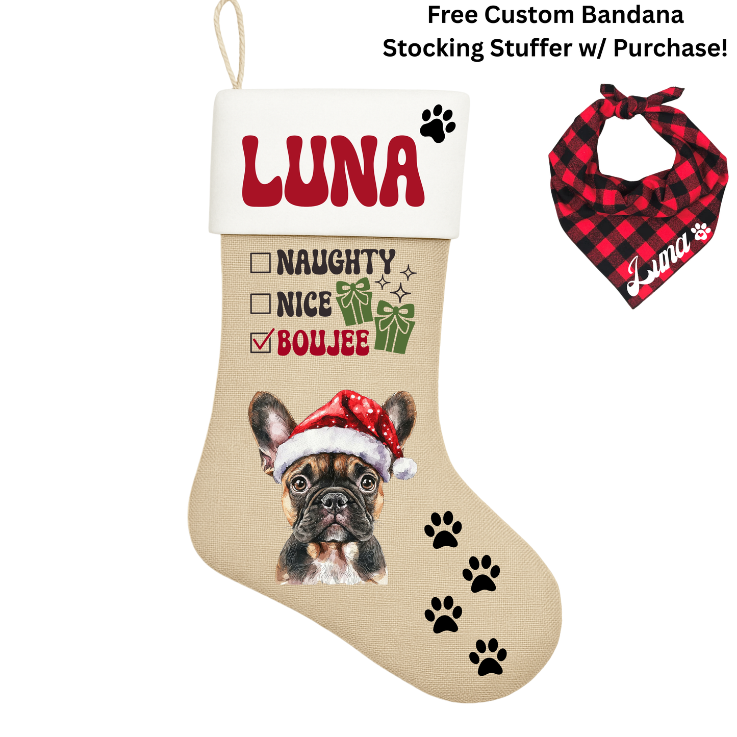 🐾🎄 Personalized Dog Christmas Stockings - Free Custom Bandana Stocking Stuffer 🎄🐾